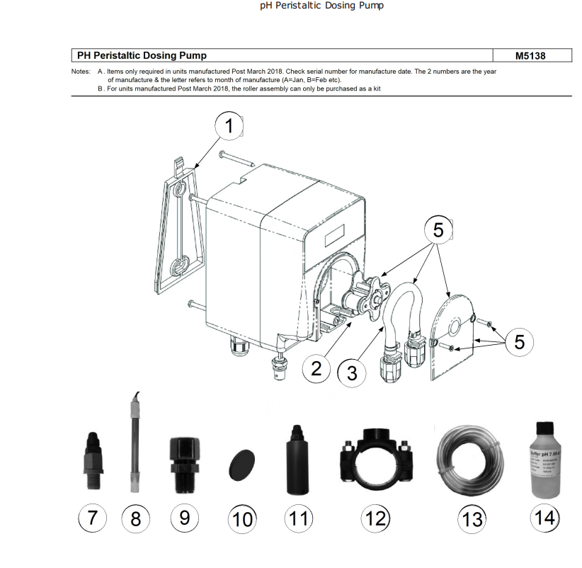 Davey pH Peristaltic Dosing Pump Roller, Squeeze Tube Assembly